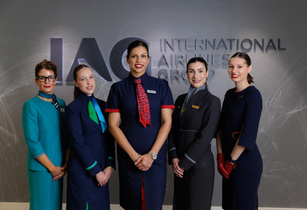 Members of cabin crew of all IAG airlines posing
