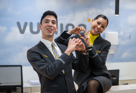 Vueling cabin crew posing