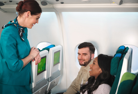 Aer Lingus cabin crew talking to customers