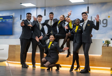Vueling cabin crew members posing