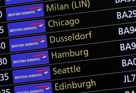 Departure board showing British Airways flights.