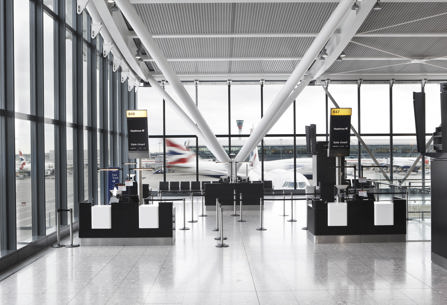 Heathroo Airport departures area with British Airways planes